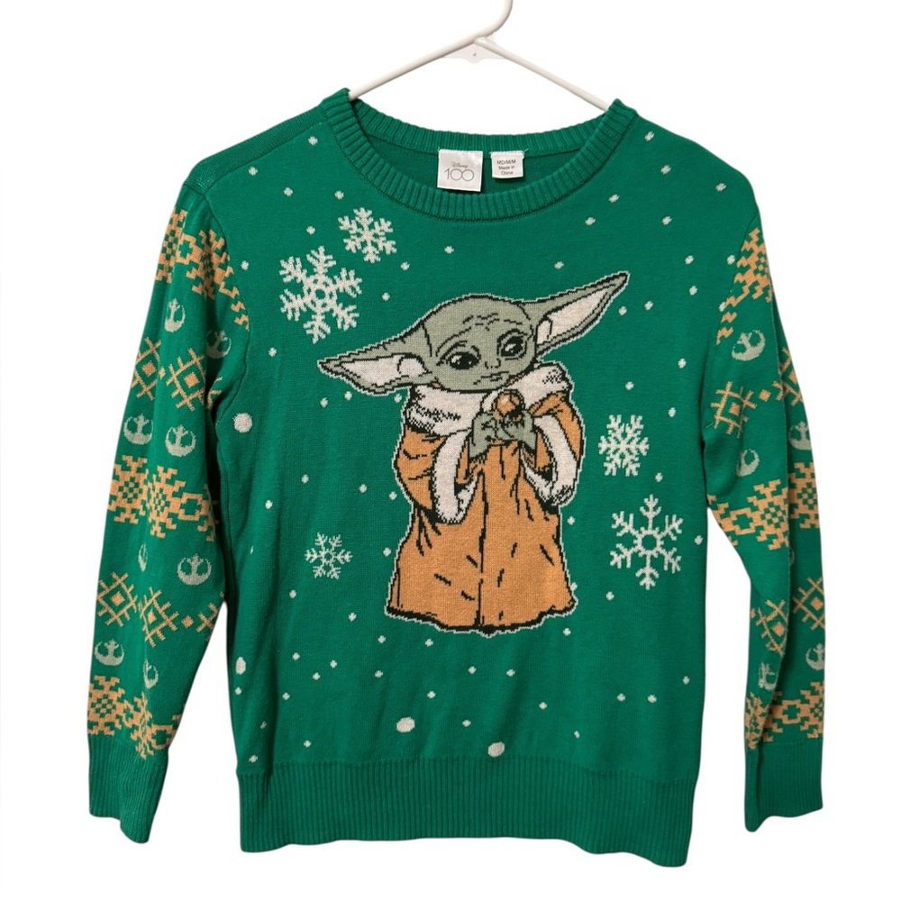 Disney Green Holiday Knit Sweater with Snowflake Detail
